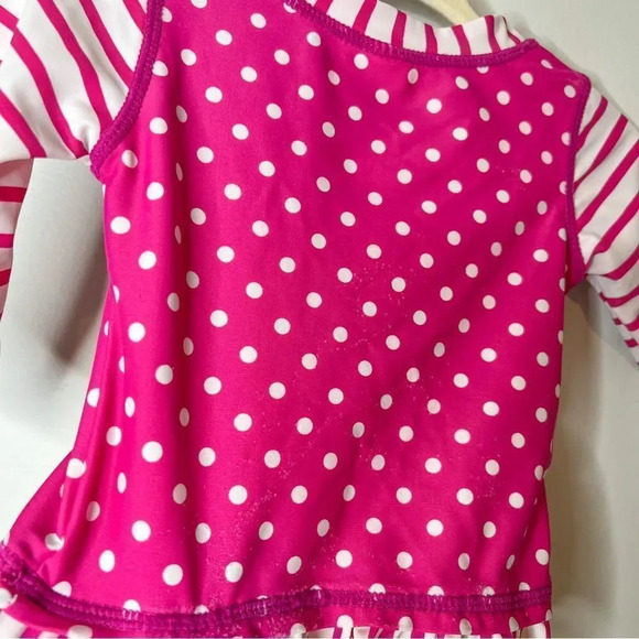 Ruffle Butts Pink Polka Dot Stripe Baby Swim Top - Picture 3 of 4